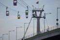 Koelner Seilbahn Gondel blieb haengen Koeln Linksrheinisch P677